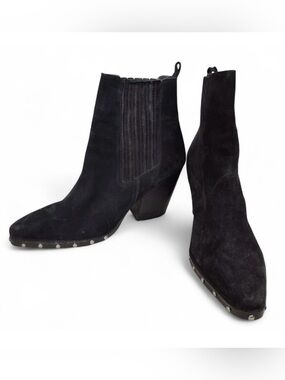 Asos Design Women Boots Size 7 Black Suede Pull On Studded Heeled Western Bootie